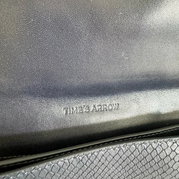 Time's Arrow Calfskin Gya Clutch Gongola Purse Flap Over Evening Party Prom Navy - Picture 7 of 9